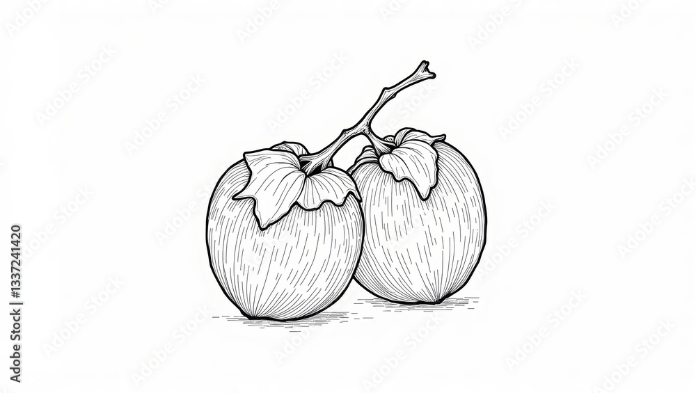 Obraz premium Sketch of fresh sapodilla fruits for promoting local farm products and artistic representation