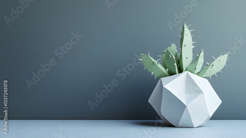 Obraz na płótnie Geometric Cactus Pot: Modern Minimalist Home Decor Inspiration, Stylish Interior Design Ideas for a Simple yet Elegant Space w salonie