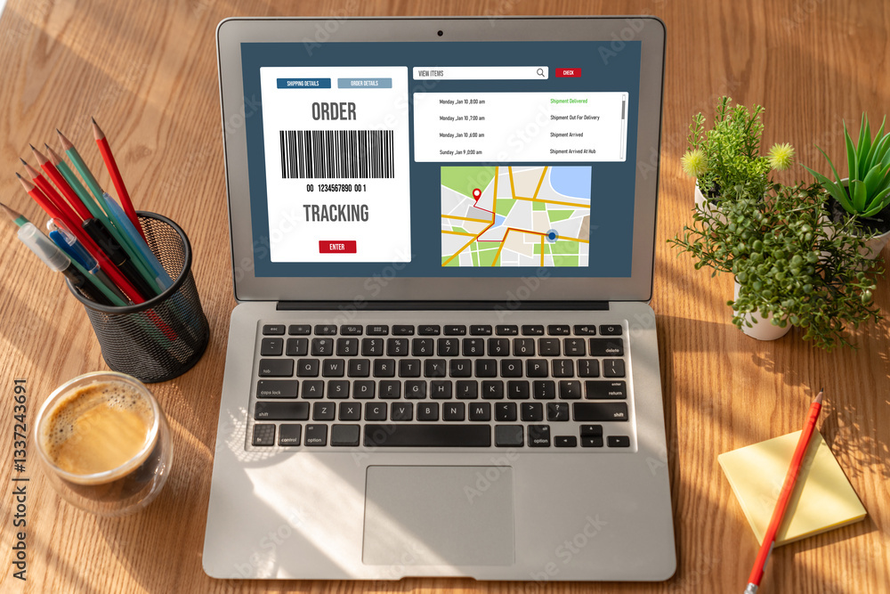 Obraz premium Delivery tracking system for e-commerce and modish online business to timely goods transportation and delivery