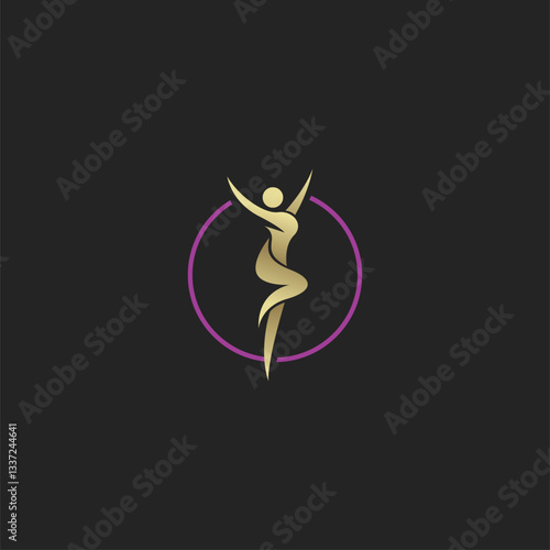 Elegant minimalist pink circle logo featuring a dancing figure, perfect for luxury brands, dance studios, and creative businesses. Modern, stylish
