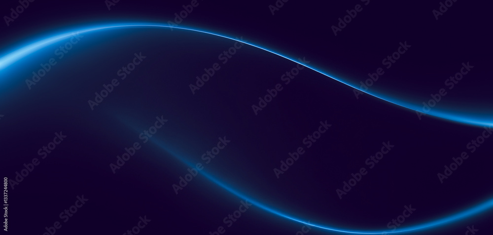 Abstract image features a glowing blue wave on a dark background creating a sleek and modern aesthetic. Premium illustration of modern technology waves with cinematic colors.