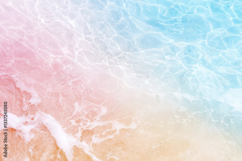 Fototapeta premium serene gradient of pink and blue water with gentle waves and foam creates calming summer vibe