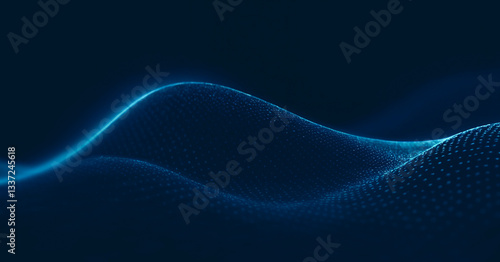 Abstract image depicting a dark blue digital waveform with glowing particles creating a smooth undulating texture.