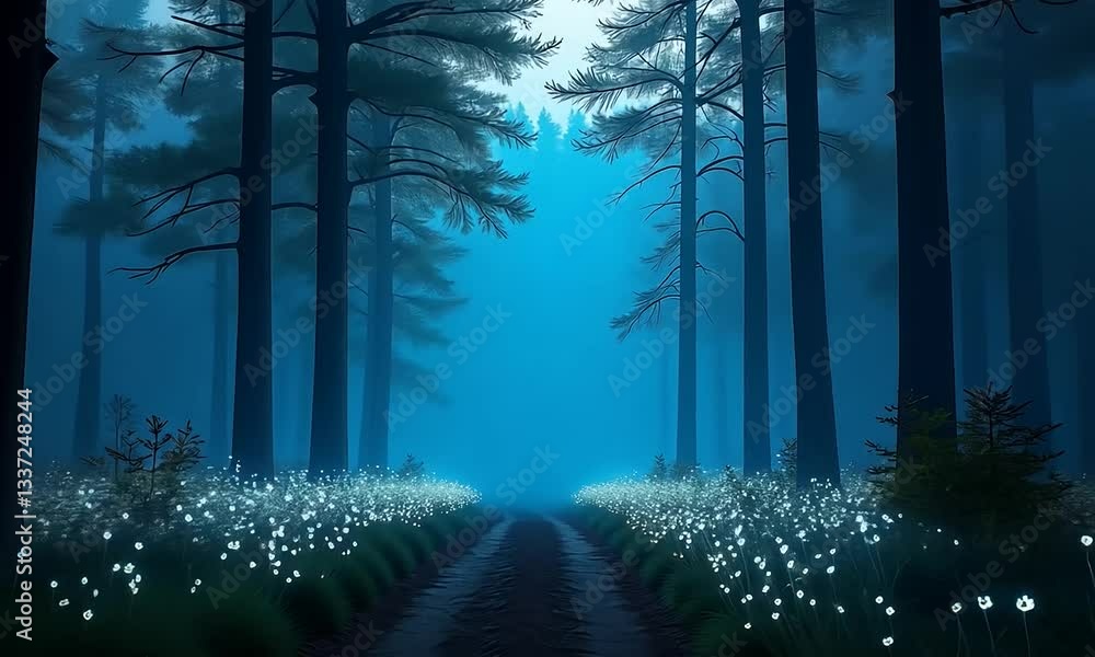 Enchanted Forest Path: A Mystical Nighttime Journey
