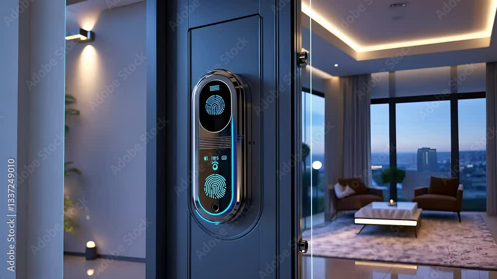 Futuristic Smart Home With Advanced Biometric Door Lock and Digital Security System in a Luxury Modern Apartment
Futuristic Smart Home With Advanced Biometric Door Lock and Digital Security System in a Luxury Modern Apartment