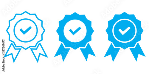 Approval , verified, quality symbol. Certified, qualified medal icon vector. Blue Verified badge icon set.