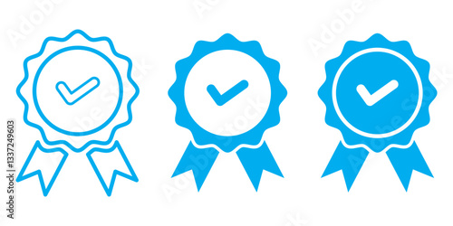 Approval , verified, quality symbol. Certified, qualified medal icon vector. Blue Verified badge icon set.