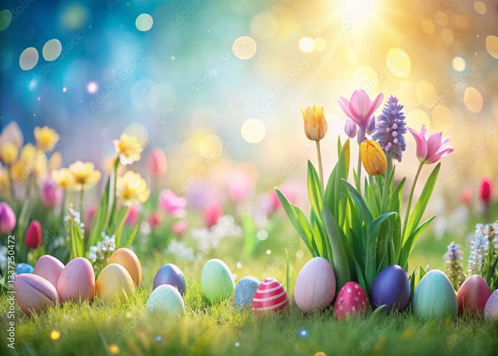 Fototapeta Pastel Spring Flowers & Eggs Long Exposure Festive Photo