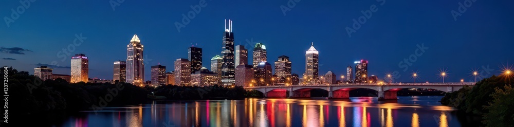 Austin skyline at night, illuminated skyscrapers and bridges , reflection, architecture Austin skyline at night, illuminated skyscrapers and bridges , reflection, architecture