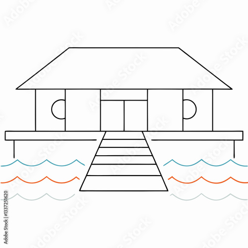 Overwater bungalow vector icon in outline style