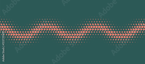 Triangles Halftone Pattern Vector Seamless Wavy Border Orange Green Abstract Background. Ultra Modern Minimalist Half Tone Graphics Eye Catching Rush Wallpaper. Futuristic Technology Art Illustration