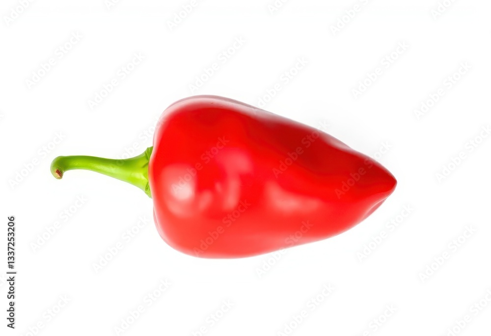 Single vibrant red bell pepper isolated on pure white background, macro, glossy Single vibrant red bell pepper isolated on pure white background, macro, glossy