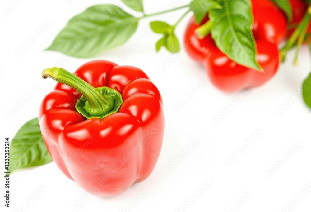 Single vibrant red bell pepper isolated on pure white background, shiny, cooking Single vibrant red bell pepper isolated on pure white background, shiny, cooking