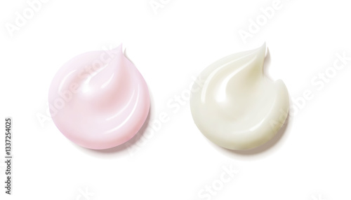 Set Cream texture strokes, pink and white.Face Cosmetic. Liquid cosmetic smears. Face skin product. cream, gel, lotion, foam. Realistic Vector Illustration