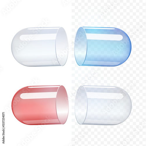 Color Capsules,transparent shell. Painkillers, antibiotics, vitamins, amino acids, minerals, bio active additive, sports nutrition. Icons of medicament
