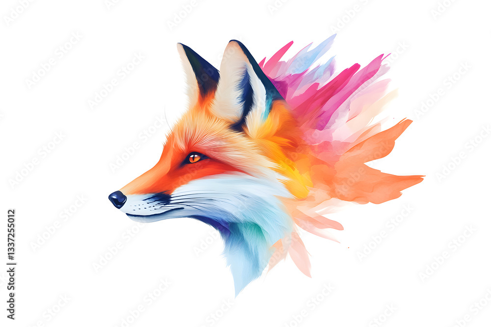 Fototapeta premium Abstract watercolor red fox face design isolated on white background