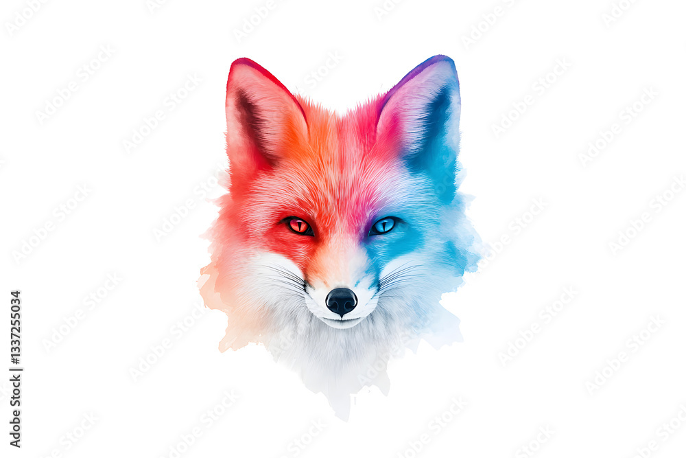Fototapeta premium Abstract watercolor red fox face design isolated on white background