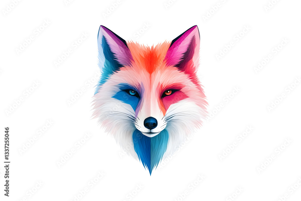 Fototapeta premium Abstract watercolor red fox face design isolated on white background