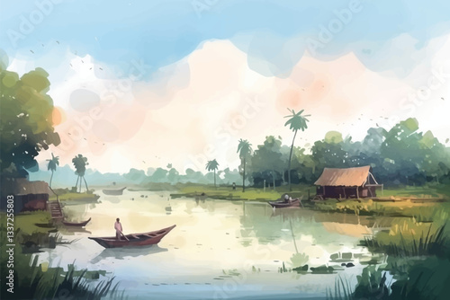 watercolor vector background with nature | hand-painted wall mate