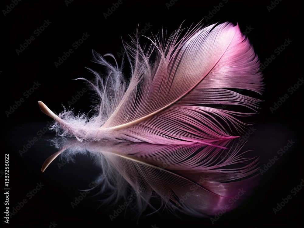 Naklejka premium Pink Feather on Black: Double Exposure Surreal Stock Photo
