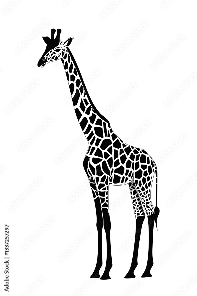 Obraz premium Black and white Standing Giraffe vector style illustration isolated on white background 