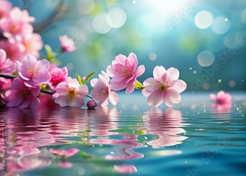 Pink Water Lilies Floating on Calm Water - Copy Space for Text