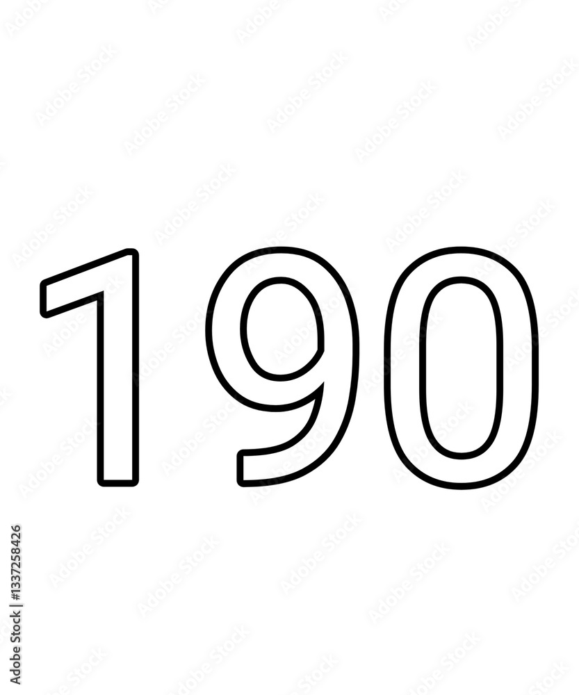 Black and white color numbers 190 Black and white color numbers 190