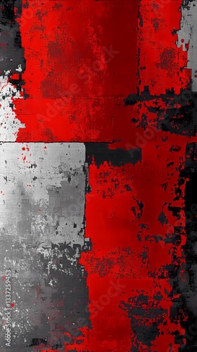 Abstract distressed texture in gray and red with rough patterns and faded marks, suitable for grunge-style backgrounds, overlays, and urban-themed visuals