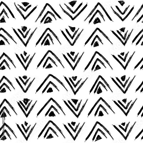 black and white dry brush seamless pattern triangles