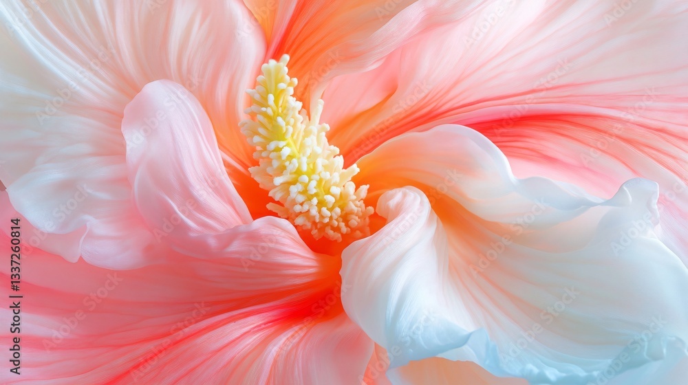 Fototapeta premium Delicate flower petals in soft pink and white hues, vibrant nature close-up showcasing beauty and tranquility, ideal for backgrounds.