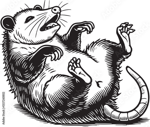 Tableau sur toile Opossum Playing Dead Black Outline Vector