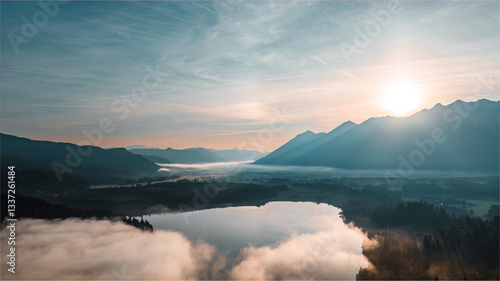 Drone shot of Sunrise at Geroldsee