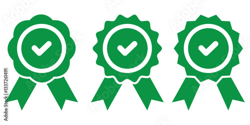 Verified badge icon tick symbol vector approved check mark icon. Set of Verified badge symbol collection. Profile verified badge. Guaranteed signs. Vector. Green Certificate badge Quality certify icon