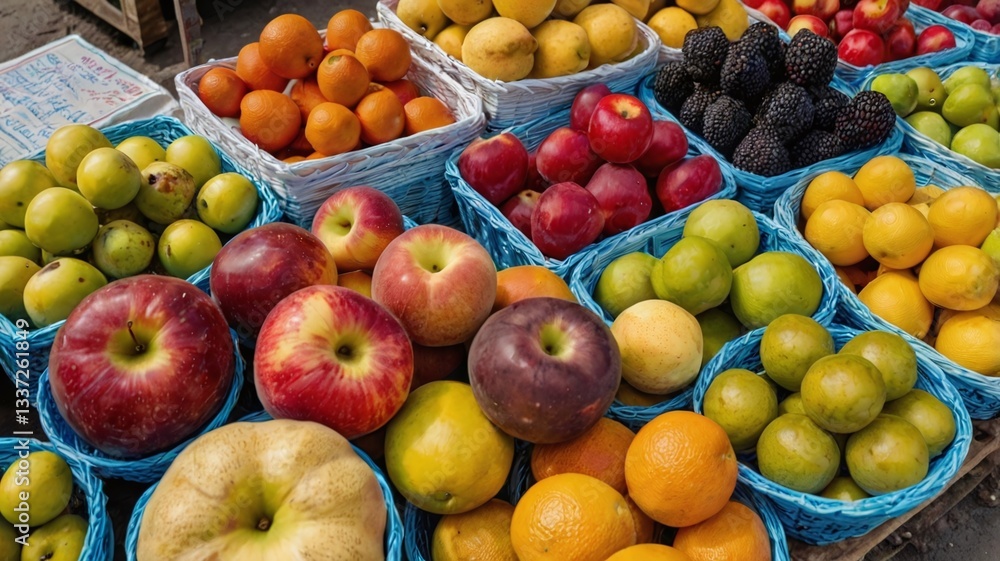 High angle view of various fruits for sale at market stall High angle view of various fruits for sale at market stall