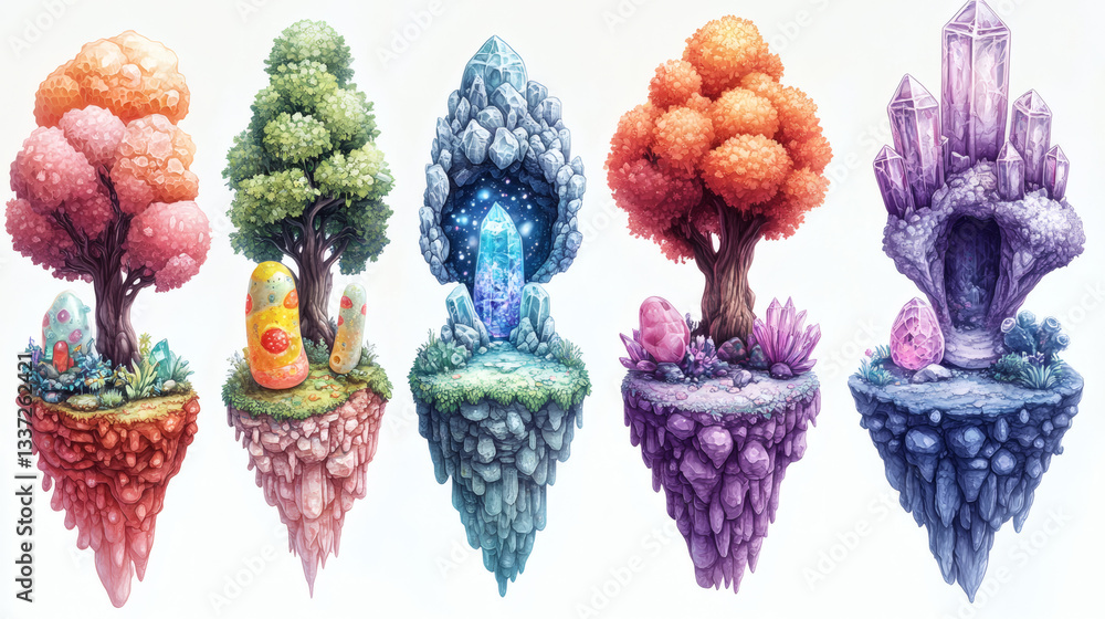 Obraz premium Colorful Pixel Art Floating Islands