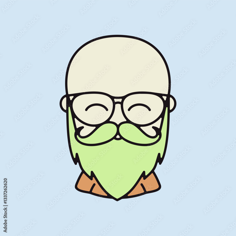 Bald beard man in glasses vector icon Bald beard man in glasses vector icon