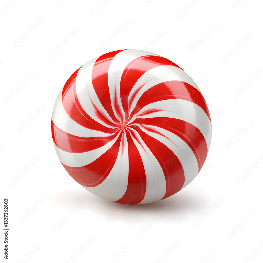 Obraz premium Round candy with red and white swirl pattern isolated on transparent background