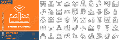 Smart Farming Line Editable Icons set