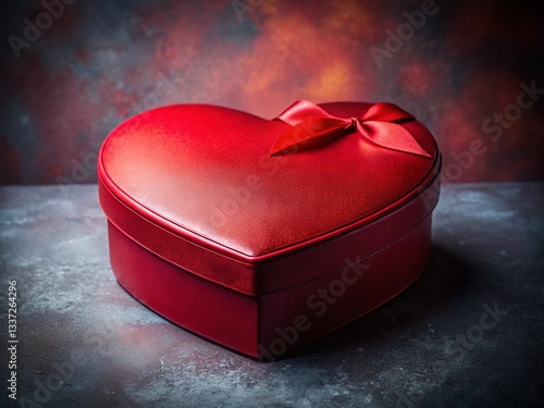 Red Heart-Shaped Gift Box on Dark Background - Valentine's Day Romance