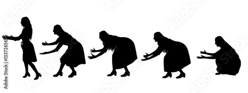 Silhouette of a businesswoman gradually bending down, set. Vector illustration