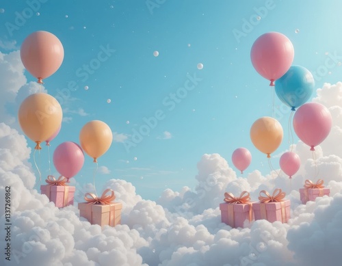 gift box with balloons background concept