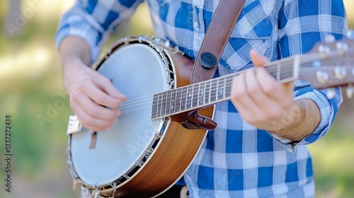 Man Playing Banjo Outdoors
