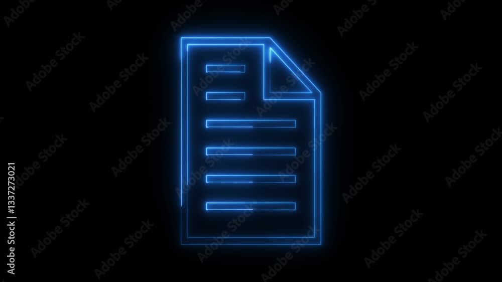 neon blue color document file icon animation paper note test office form animated on black background neon blue color document file icon animation paper note test office form animated on black background