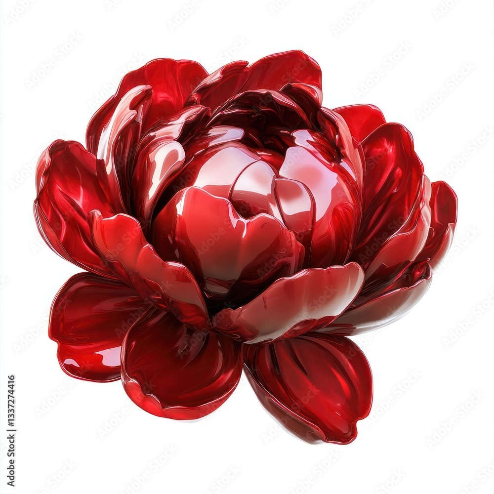 Fototapeta premium Red peony flower illustration glossy petals.