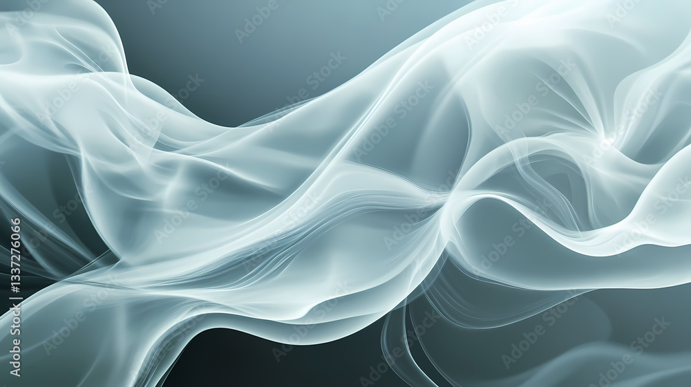 Fototapeta premium Ethereal elegance: dance of soft curved smoke lines in serene harmony. Whispering Threads. Illustration