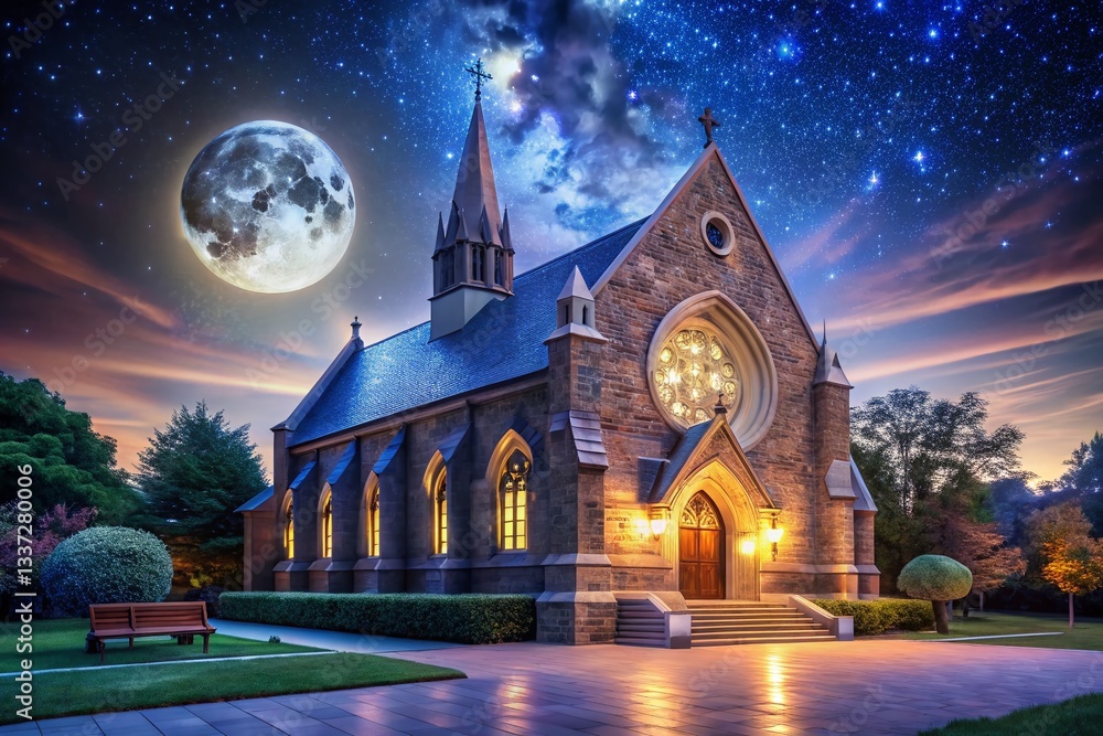 Fototapeta premium Serene Night: Campus Chapel Illuminated
