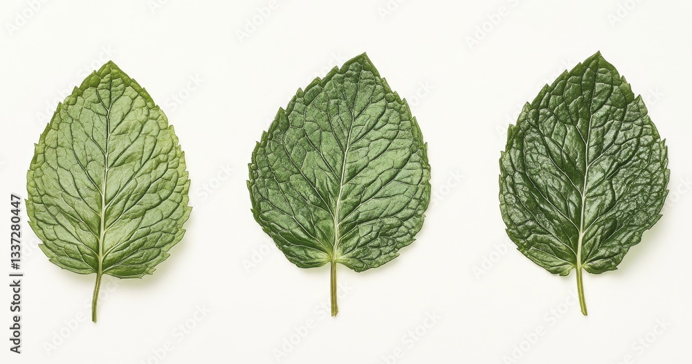 Fresh mint leaves arranged in a row Fresh mint leaves arranged in a row