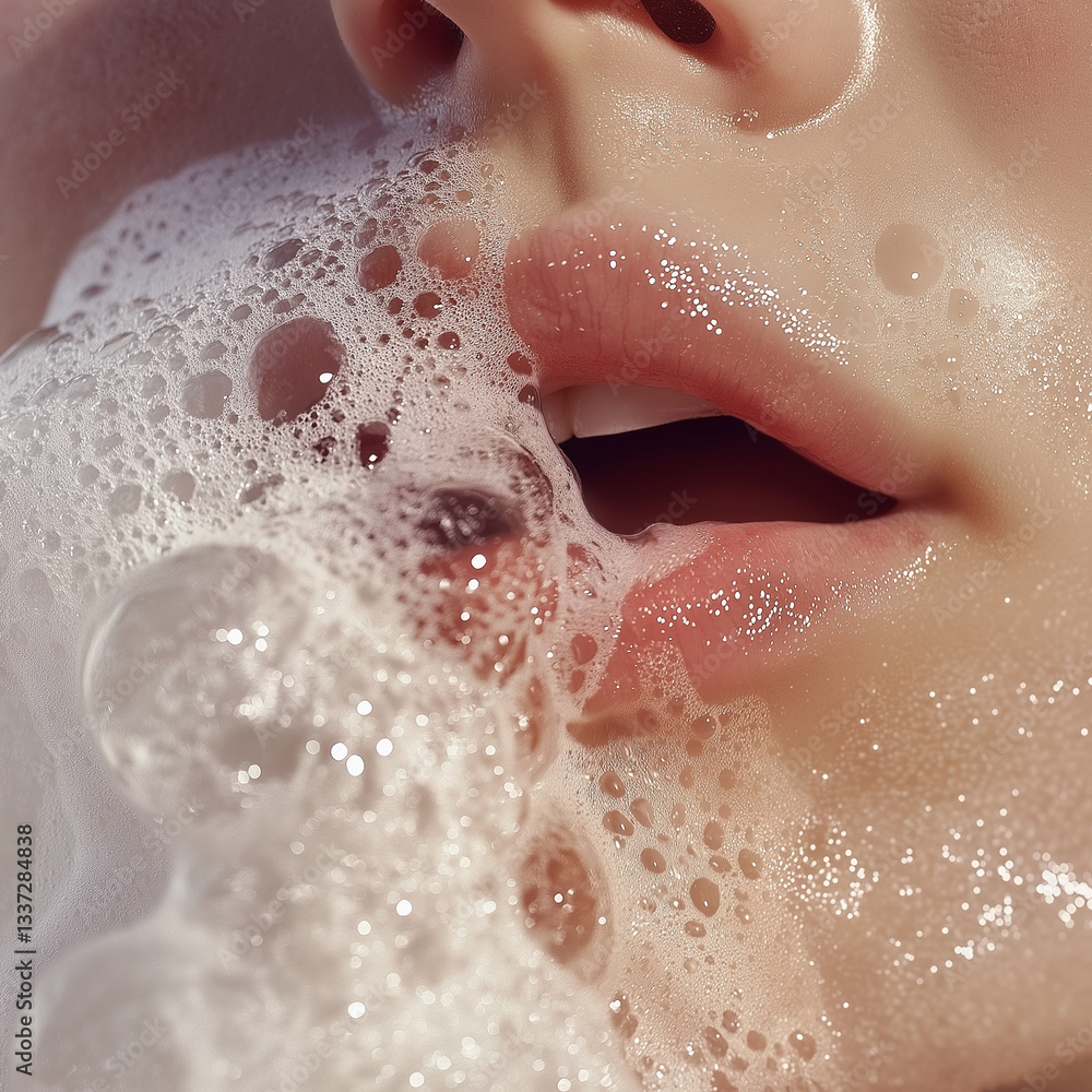 Fototapeta premium close up of a young woman face with foam