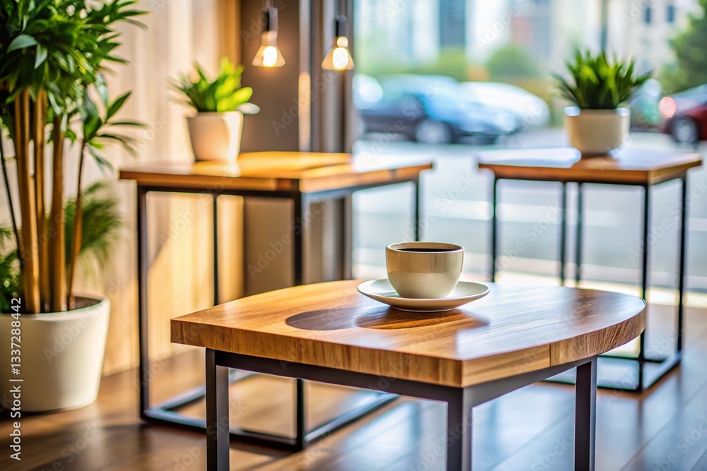 Soft Light Illuminates Sleek Modern Coffee & Console Tables - Interior Design Stock Photo Soft Light Illuminates Sleek Modern Coffee & Console Tables - Interior Design Stock Photo