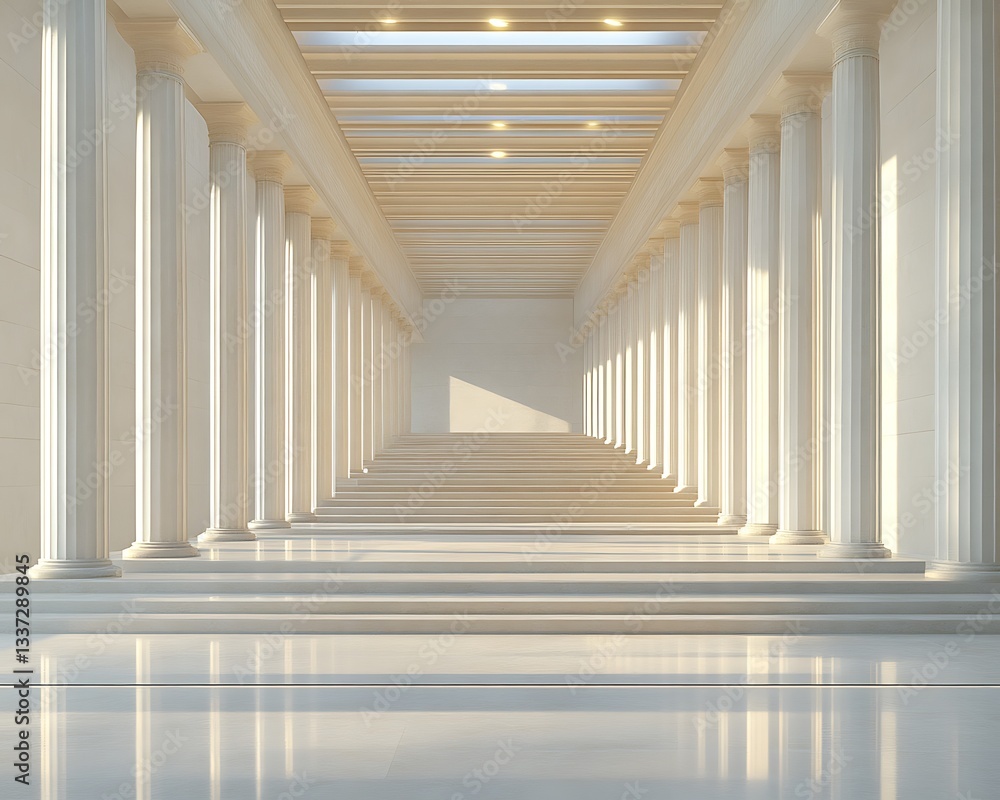 Sunlit Classical Colonnade Hallway. Sunlit Classical Colonnade Hallway.